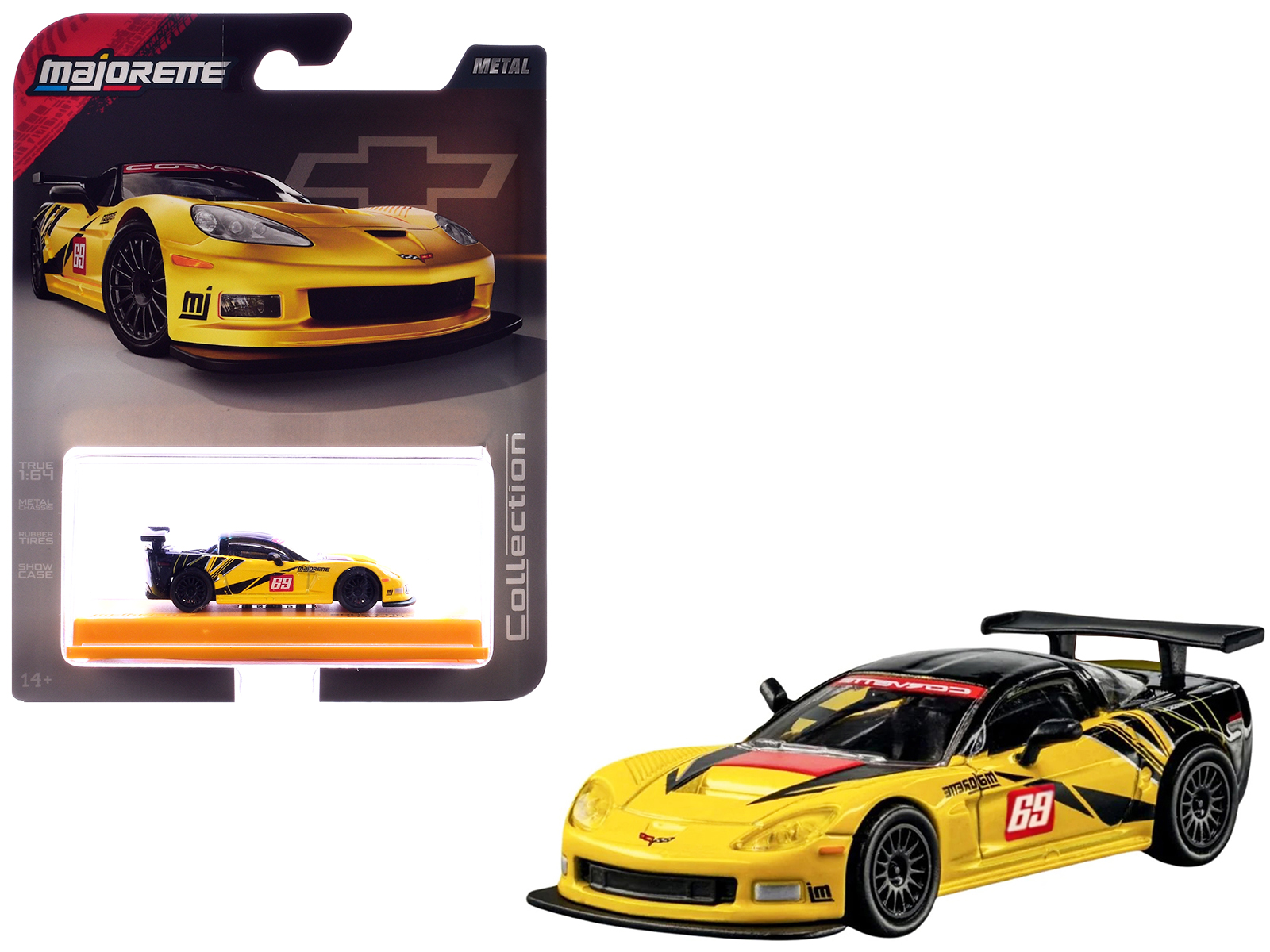 Majorette MJ8505001006 — 2005 Chevrolet Corvette C6R #69 Yellow and Black "Collection" Series 1/64 Diecast Model Car by Majorette