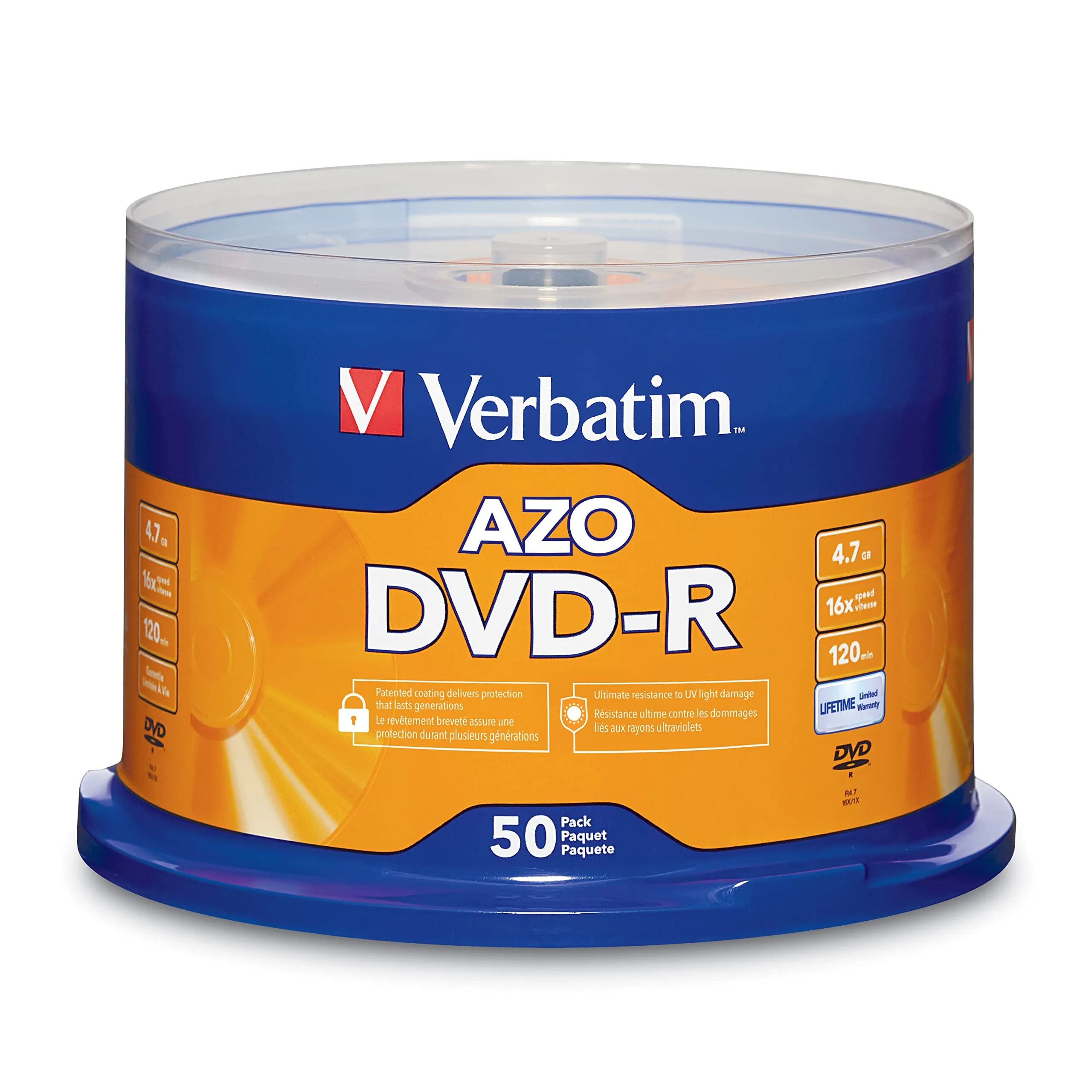 VERBATIM VER 95101 — Verbatim 95101 DVD Recordable Media - DVD-R - 16x - 4.70 GB - 50 / Pack - Silver - 120mm - Single-layer Layers - 2 Hour Maximum Recording Time