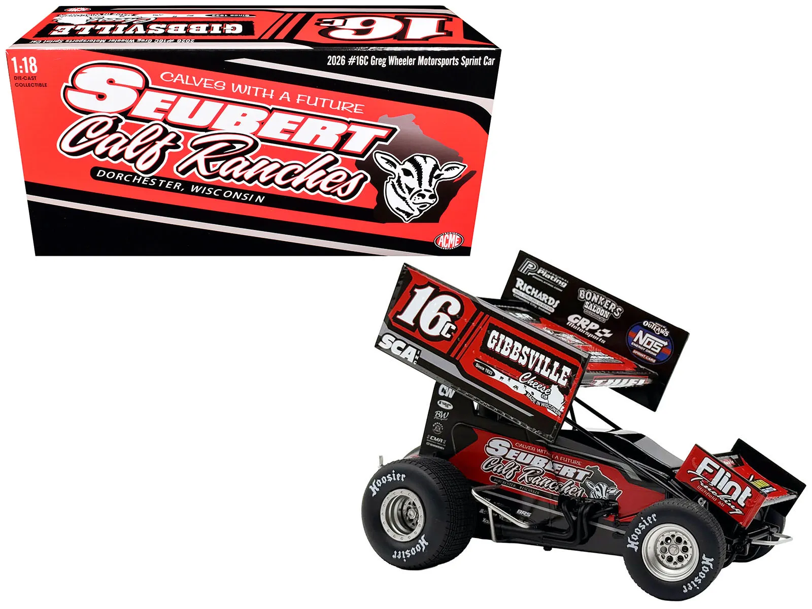 Acme A1826023 — Winged Sprint Car #16C Scotty Thiel "Greg Wheeler Motorsports - Seubert Calf Ranches" (2026) 1/18 Diecast Model Car by ACME