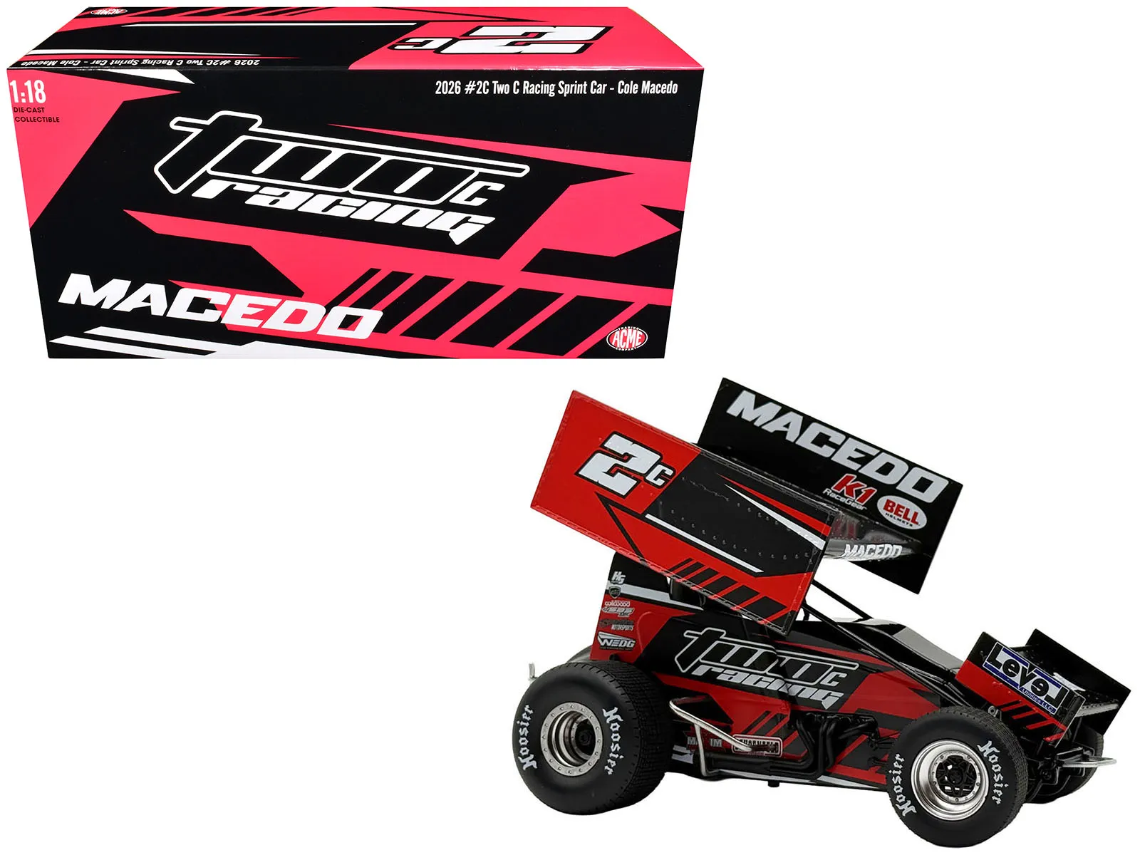 Acme A1826015 — Winged Sprint Car #2C Cole Macedo "Two C Racing" (2026) 1/18 Diecast Model Car by ACME
