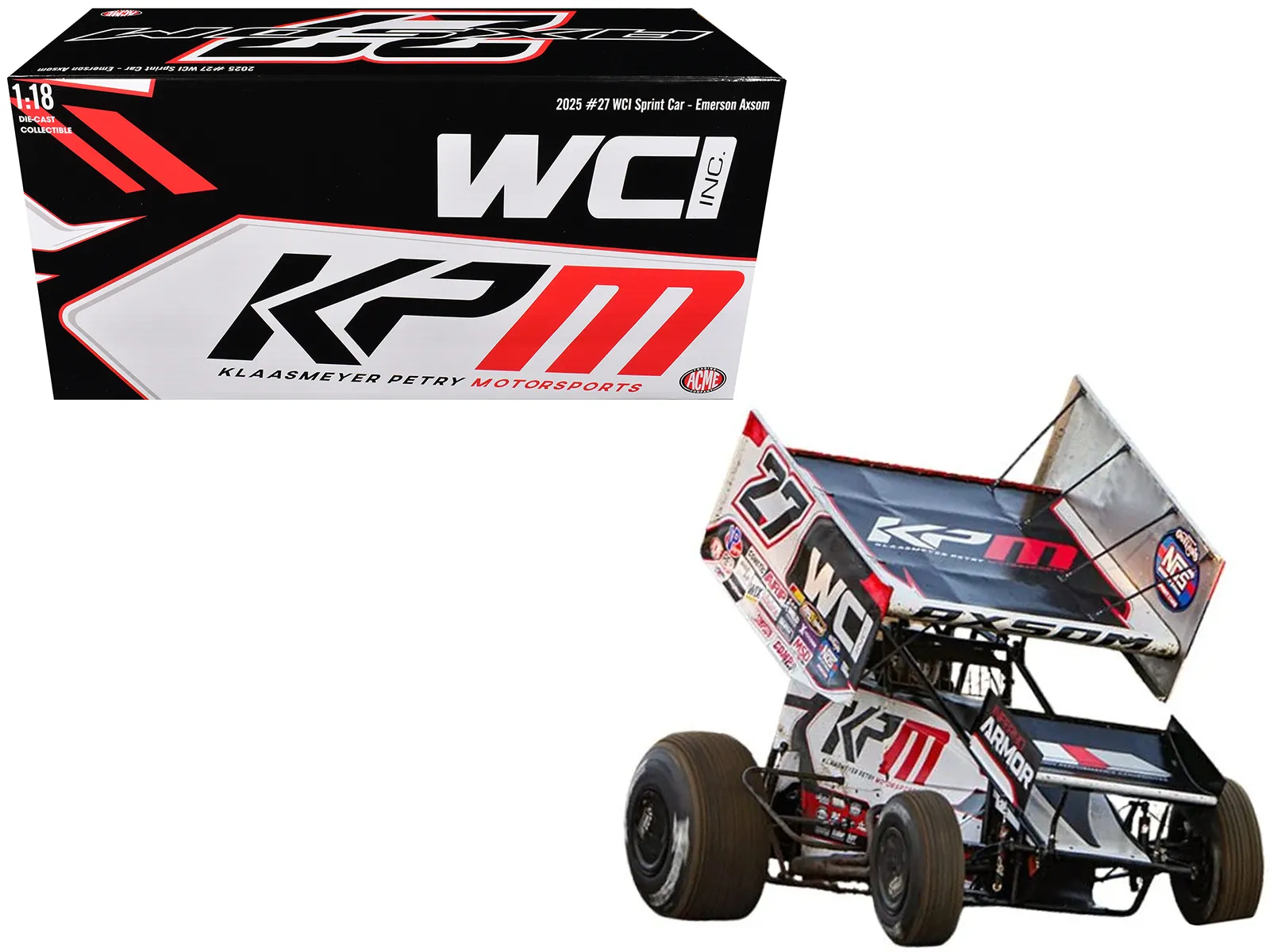 Acme A1826014 — Winged Sprint Car #27 Emerson Axsom "WCI - KPM" White (2026) 1/18 Diecast Model Car by ACME