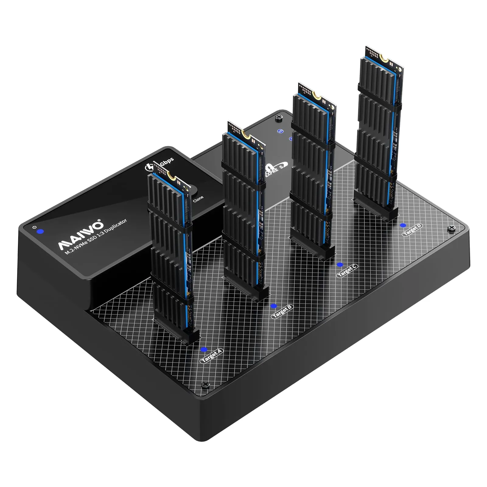 MAIWO K3015P4 — MAIWO K3015P4 4 Bays Tool Free Docking Station/Duplicator for NVMe M.2 SSD, Support data access of 4pcs NVMe M.2 SSD, Support 1:3 offline clone | SKU KSY-K3015P