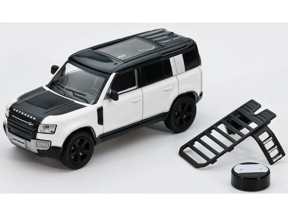 GCD GE-002-009 — Land Rover Defender 110 White Metallic with Black Top and Roof Rack 1/64 Diecast Model Car by GCD x Enchery
