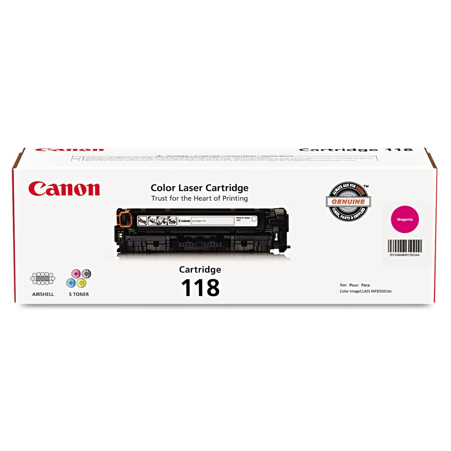 CANON INKJET 2660B001 — CANON CARTRIDGE 118 MAGENTA TONER CARTRIDGE - FOR CANON IMAGECLASS LBP7200CDN, L