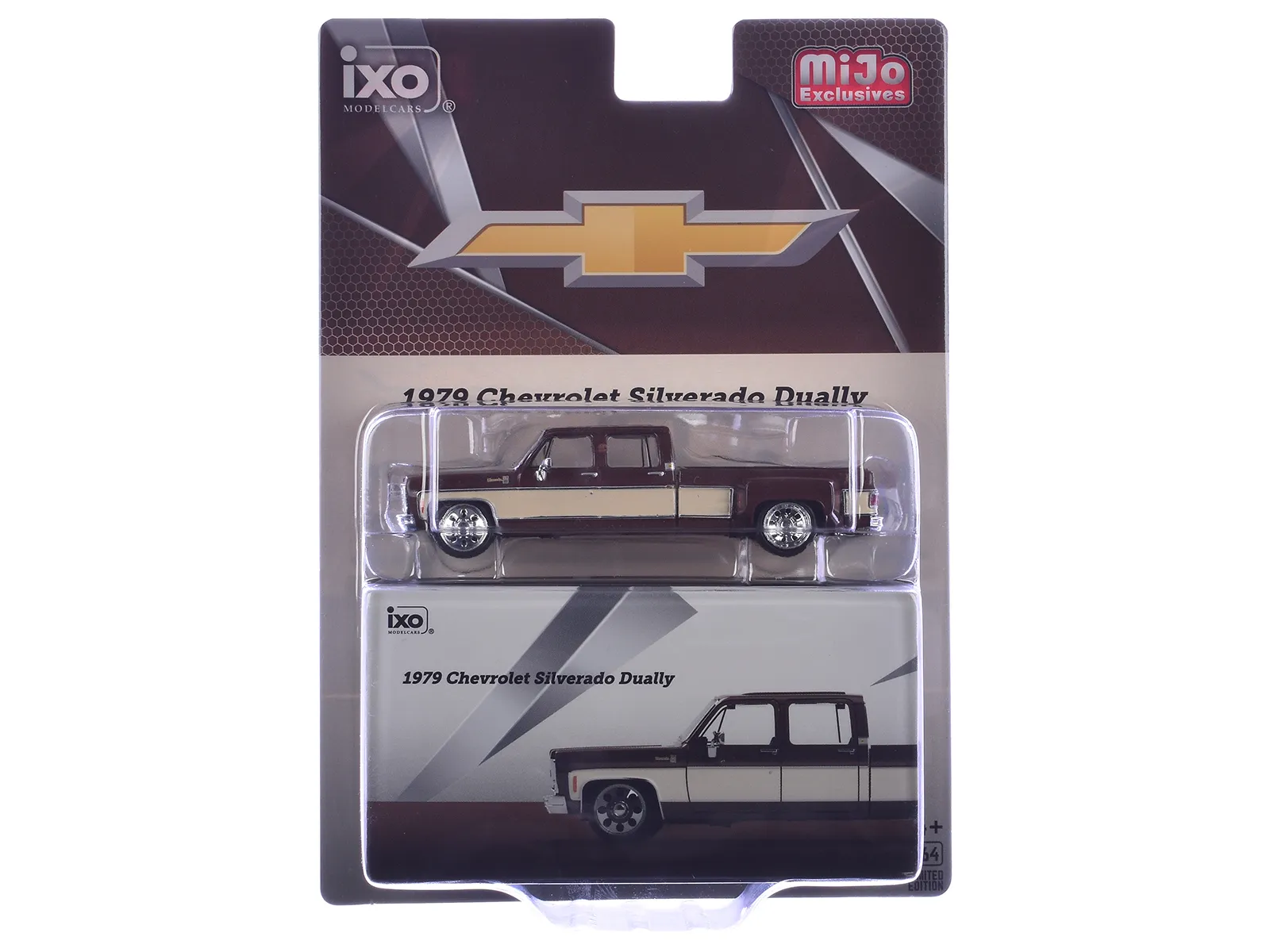IXO IAPR1014 — 1979 Chevrolet Silverado C30 Crew Cab Dually Pickup Truck Cordova Brown with Santa Fe Tan Side Stripes Limited Edition 1/64 Diecast Model Car by IXO Models