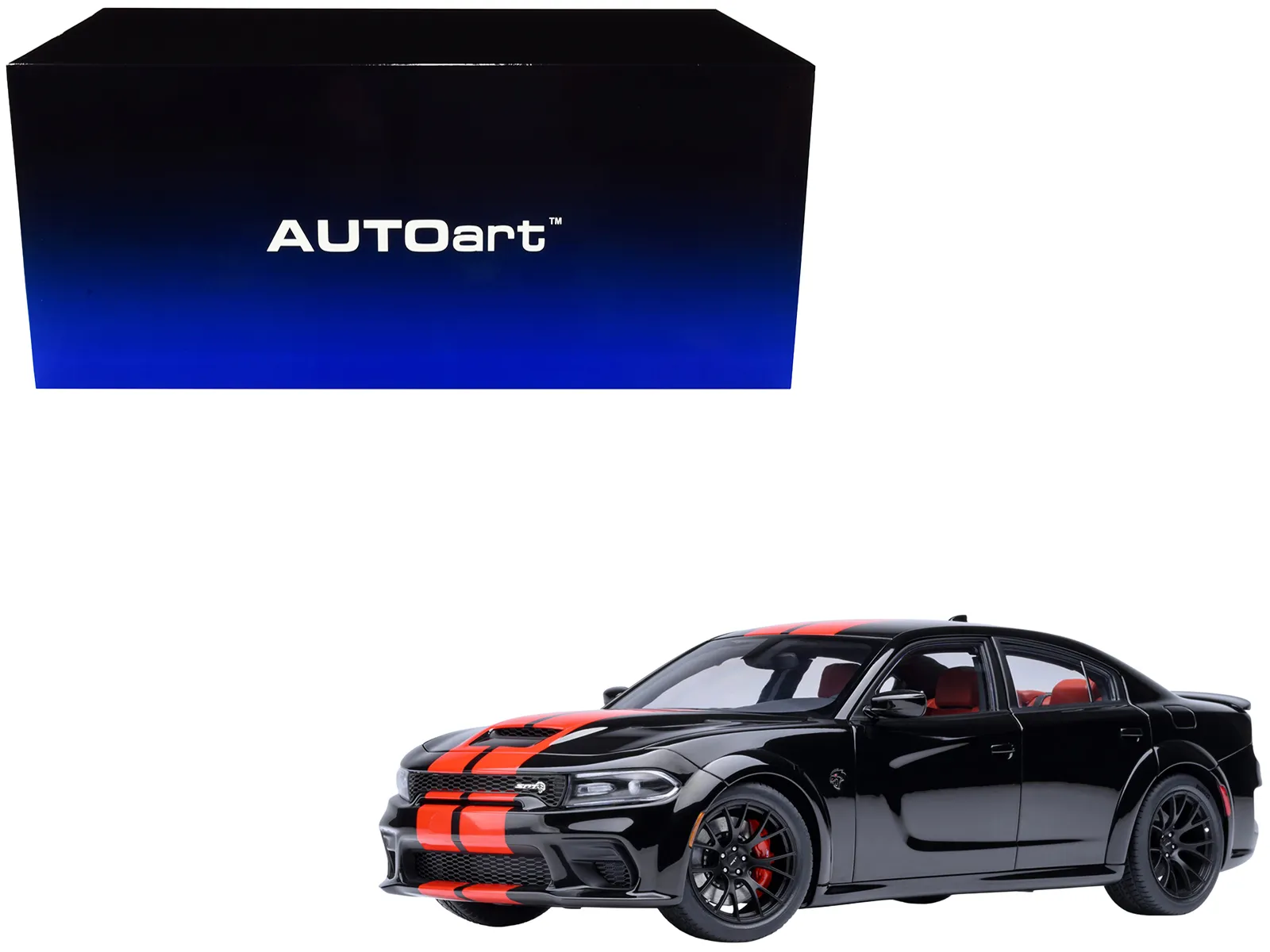Autoart 71754 — Dodge Charger SRT Hellcat Redeye Pitch Black with Red Stripes and Interior 1/18 Model Car by Autoart