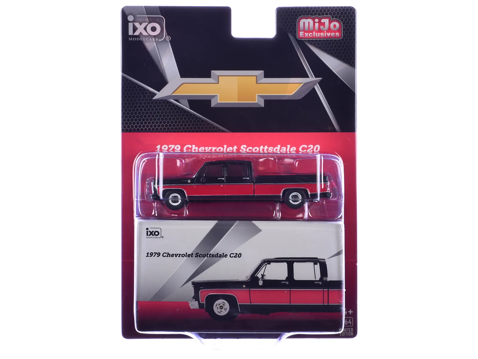 IXO IAPR1015 — 1979 Chevrolet Scottsdale C20 Crew Cab Pickup Truck Black with Red Side Stripes Limited Edition 1/64 Diecast Model Car by IXO Models