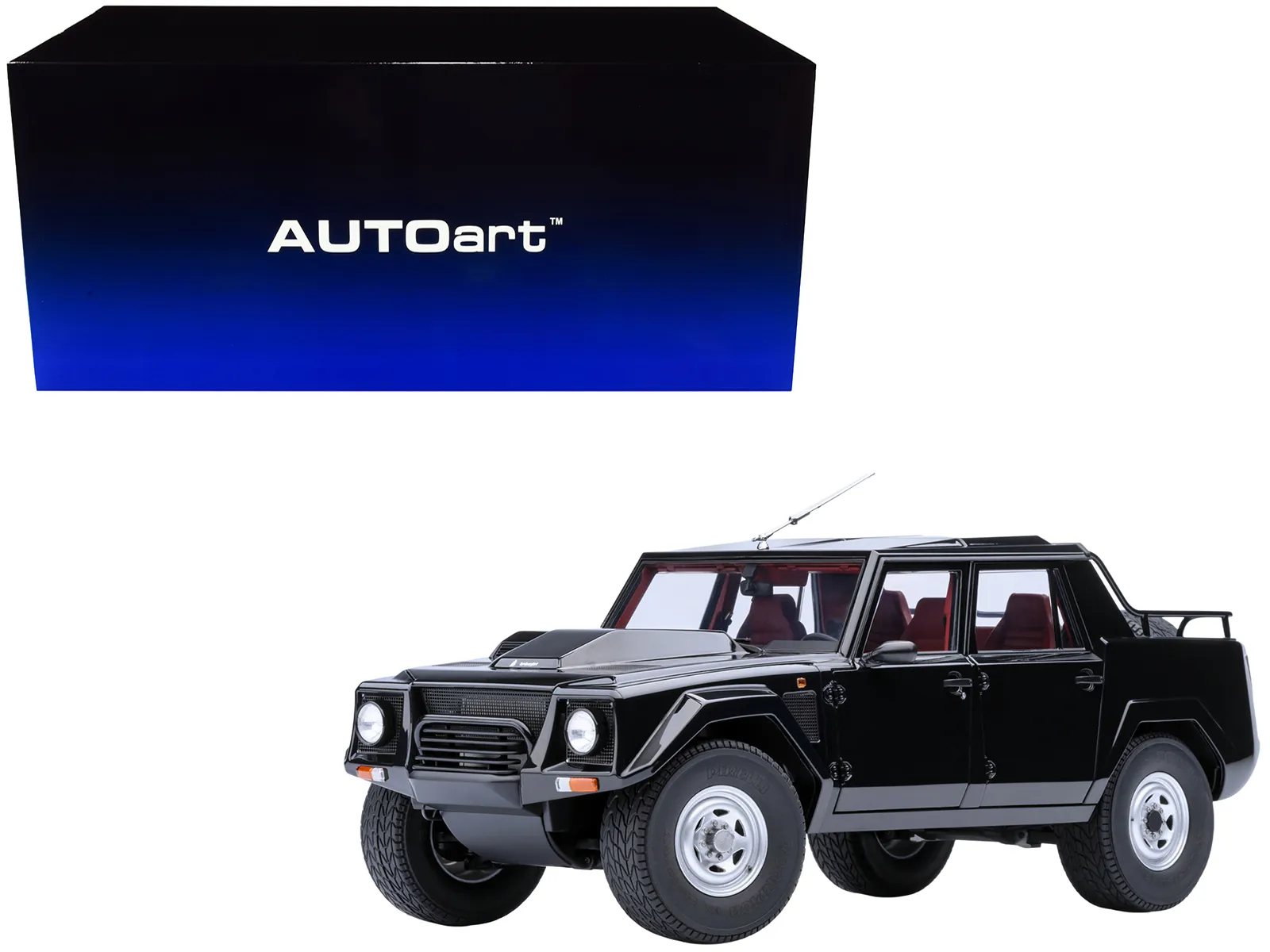 Autoart 74550 — Lamborghini LM002 Nero Tenebre Black with Red Interior 1/18 Model Car by Autoart