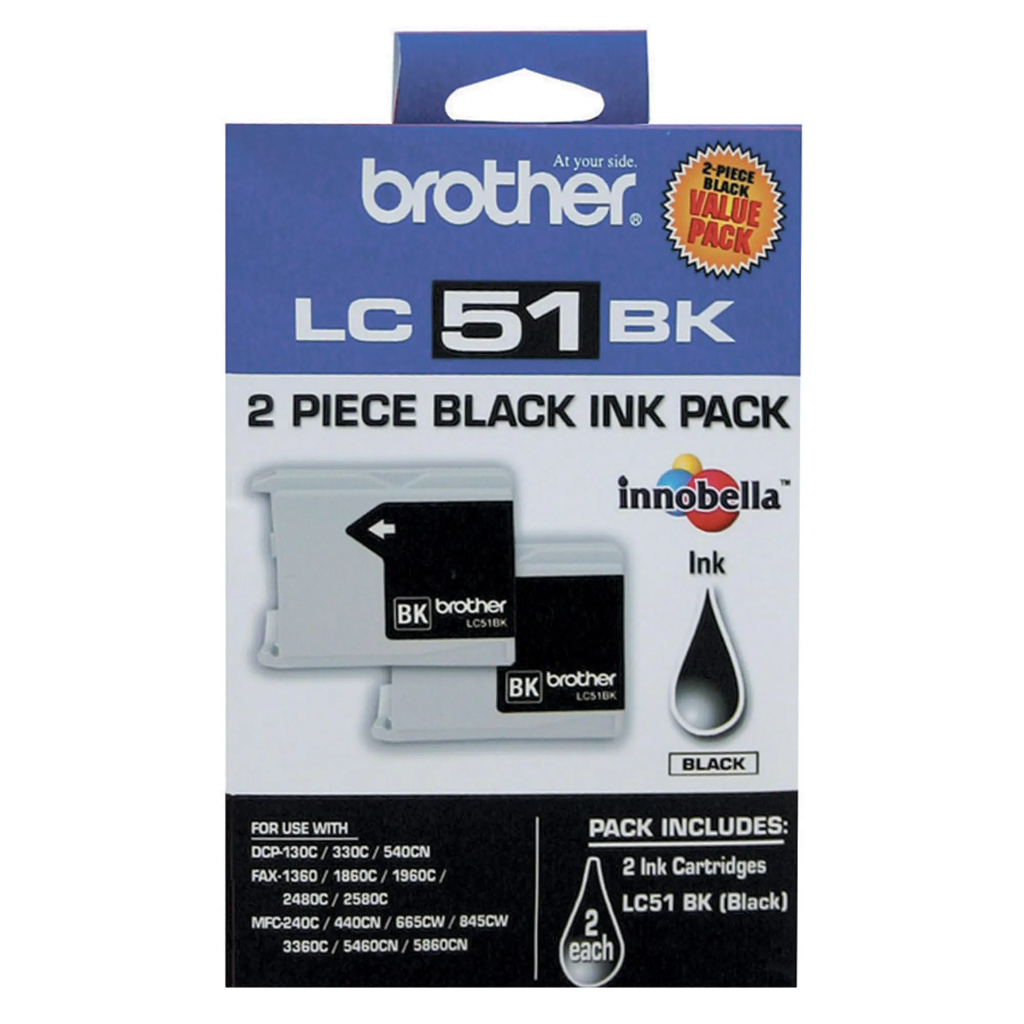 Brother LC512PKS — BROTHER LC512PKS BLACK INK CARTRIDGE - 2 PACK FOR USE IN FAX1360 1860C 1960C 248