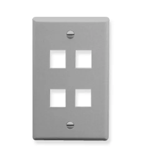 Cablesys ICC-FACE-4-GR — FACEPLATE, FLAT, 1-GANG, 4-PORT, GRAY