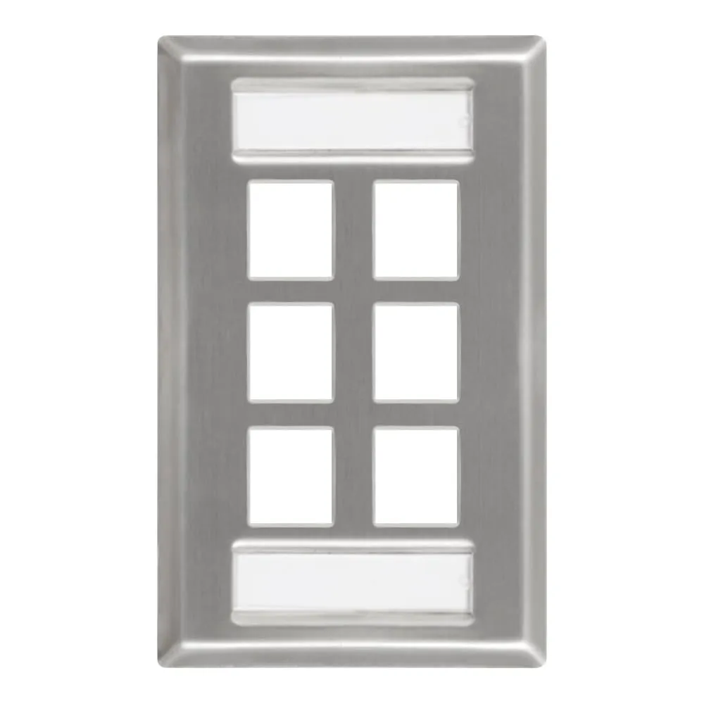 Cablesys IC107S06SS — FACEPLATE, ID STAINLESS, 1-GANG, 6-PORT