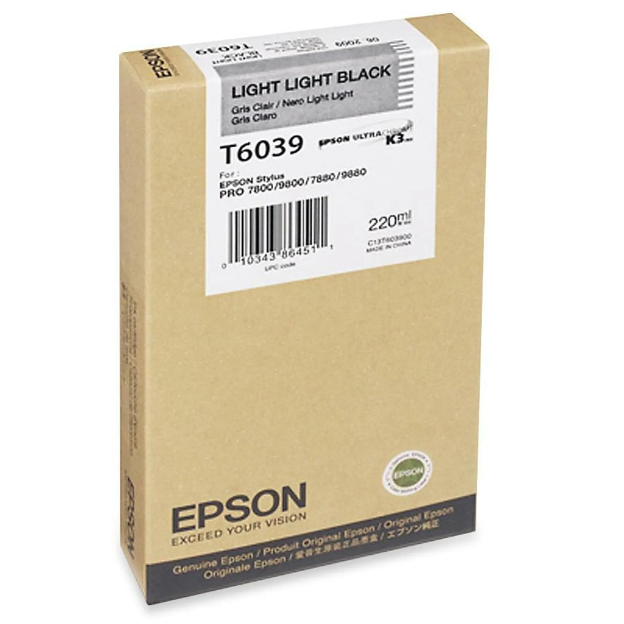 EPSON T603900 — Epson Light Light Black UltraChrome K3 Ink Cartridge 220mL T603900