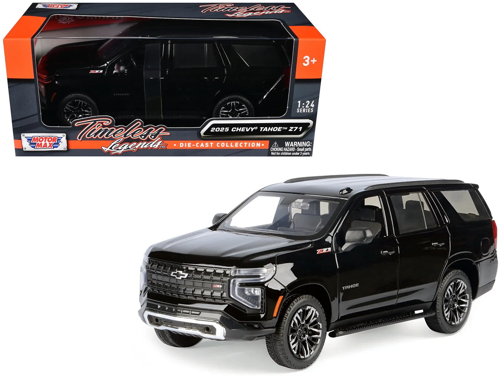 Motormax 79392BK — 2025 Chevrolet Tahoe Z71 Black "Timeless Legends" Series 1/24 Diecast Model Car by Motormax