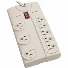 Eaton Tripplite TLP808 — Eaton Tripp Lite Series Protect It! 8-Outlet Surge Protector, 8 ft. Cord with Right-Angle Plug, 1440 Joules, Diagnostic LEDs, Light Gray Housing | SKU UPS-TL808