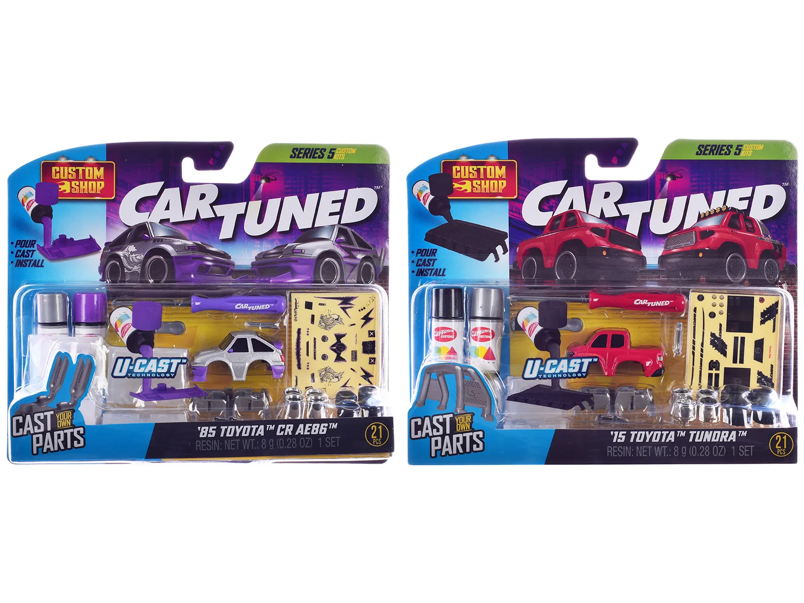 Car Tuned 541769-XX4 — 1985 Toyota CR AE86 Silver Metallic and 2015 Toyota Tundra Pickup Truck Red "Custom Shop" Series #5 Set of 2 Cars Diecast Model Cars by CarTuned