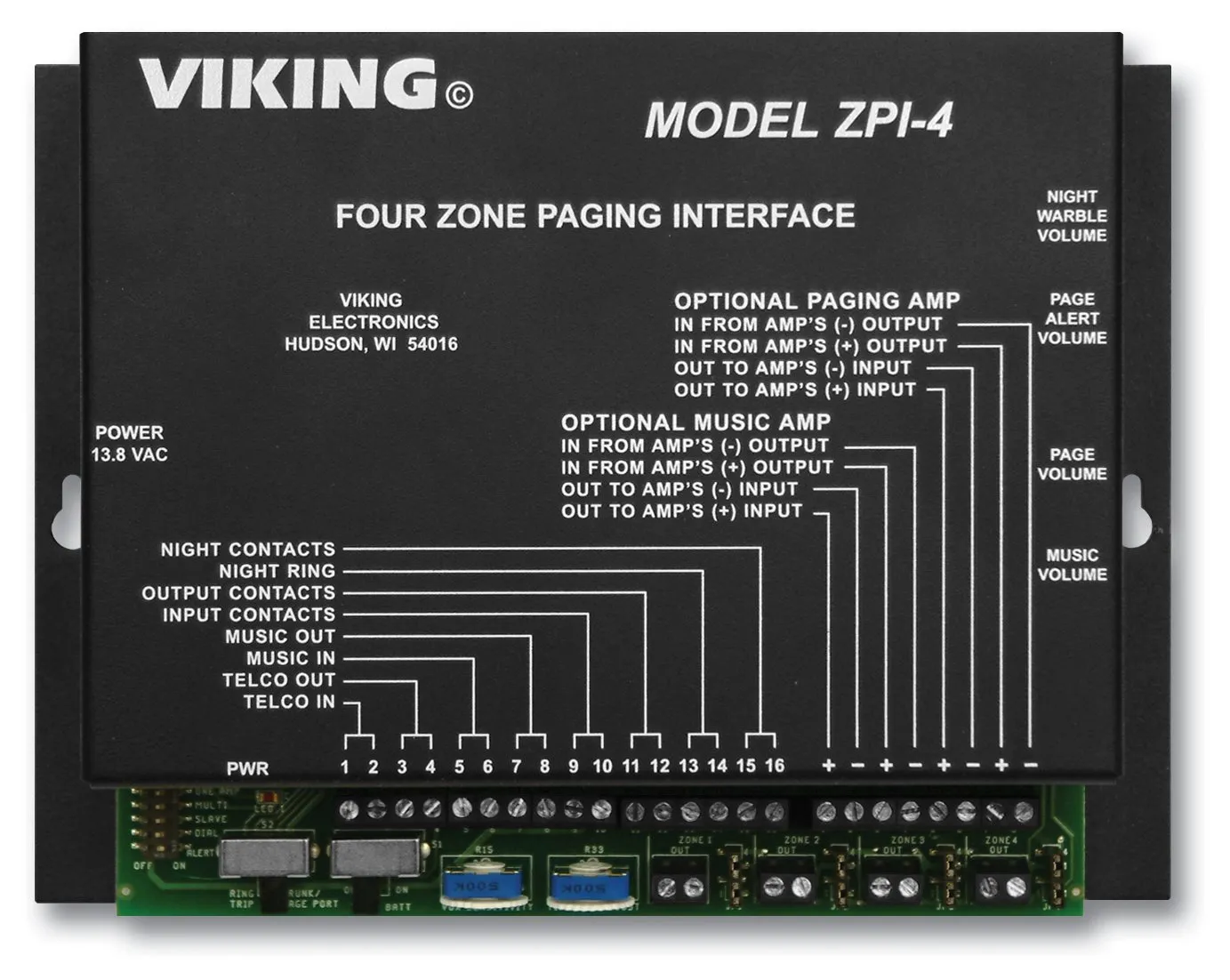 Viking Electronics ZPI-4 — Viking Multi-Zone Paging INterface