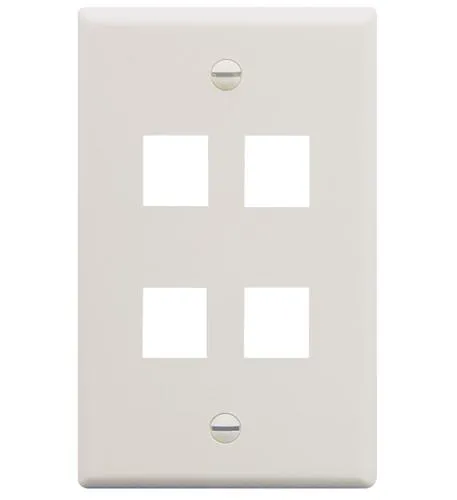 Cablesys ICC-FACE-4-WH — FACEPLATE, FLAT, 1-GANG, 4-PORT, WHITE