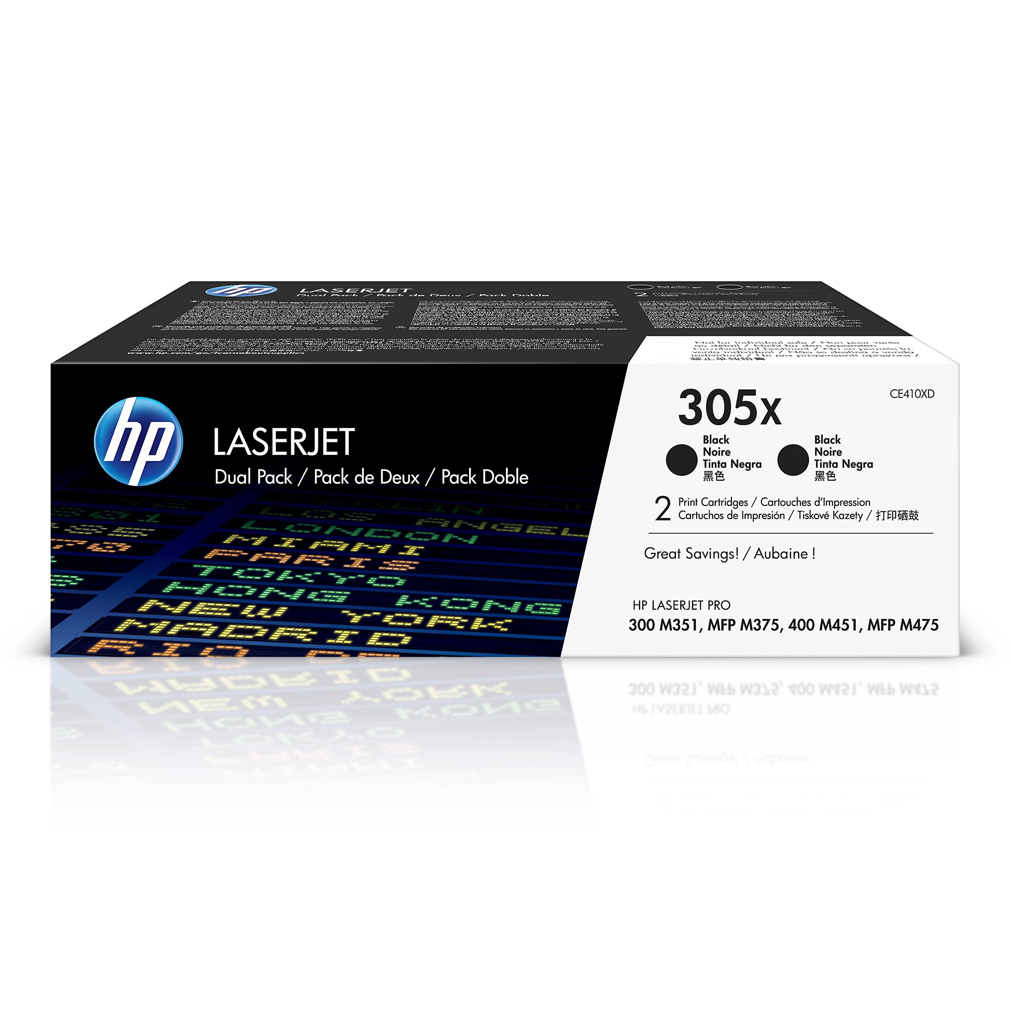 HP CE410XD — HP 305X Color LASERJET Pro 300 MFP M375nw Pro 400 M451 Pro 400 MFP M475 Series Smart Print Cartridge Black Dual Pack 2 Pack of OEM CE410X 2 x 4 000 Y