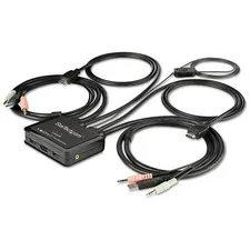 STARTECH SV211HDUA4K — 2 PORT HDMI KVM SWITCH W/ BUILT-IN CABLES - DUAL UHD DESKTOP KVM WITH AUDIO - BU