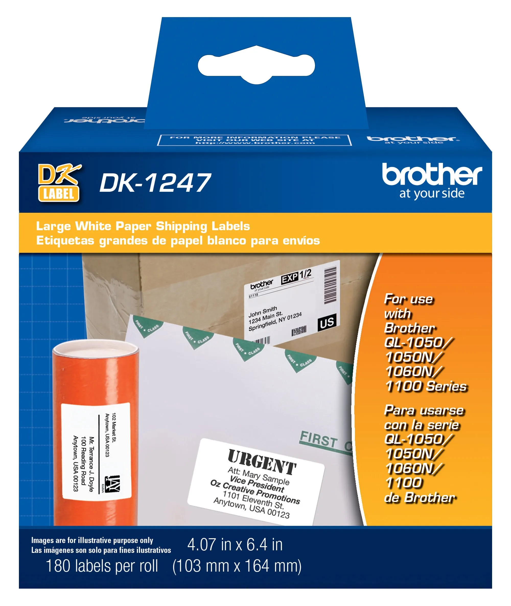 Brother DK1247 — BROTHER MOBILE, CONSUMABLES, 4.07"X6.4" (103MMX164MM) SHIPPING PAPER LABELS, 180 LABELS/ROLL