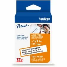 Brother TZEAF231G — BROTHER MOBILE, CONSUMABLES, 1/2IN X 26.2FT (12MM X 8M) BLACK ON WHITE ACID-FREE LAMINATED TAPE