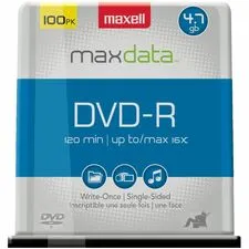 MAXELL MAX 638014 — Maxell DVD Recordable Media - DVD-R - 16x - 4.70 GB - 100 / Pack - 120mm - 2 Hour Maximum Recording Time
