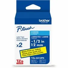 Brother TZE6312PKG — BROTHER TZE6312PKG P-TOUCH (TZEG) LABEL 2 PACK - 1/2 X 26.2 FT (12MM X 8M) BLACK