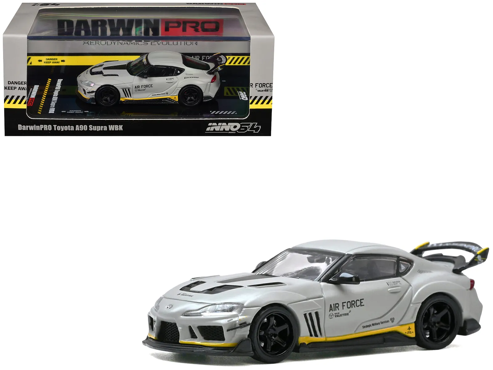 Inno Models IN64-A90DP-MGRAY — Toyota Supra (A90) WBK DarwinPro "Air Force" Matt Gray with Carbon Accents 1/64 Diecast Model Car by Inno Models
