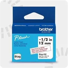 Brother BTAG232 — Brother P-touch BTAG-232 Red on White Label Tape - x 15/32" Width x 13 1/8 ft Length - Removable Adhesive - Red On White - Plastic - Water Resistant - 1 Each
