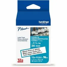 Brother BRT TZEFX261G — Brother P-touch TZeFX261 BK on WHT Label Tape, Flexible ID Laminated, 36mmX8m - x 1 27/64" Width - White - Polyester - Water Resistant - Laminated - 1 Each