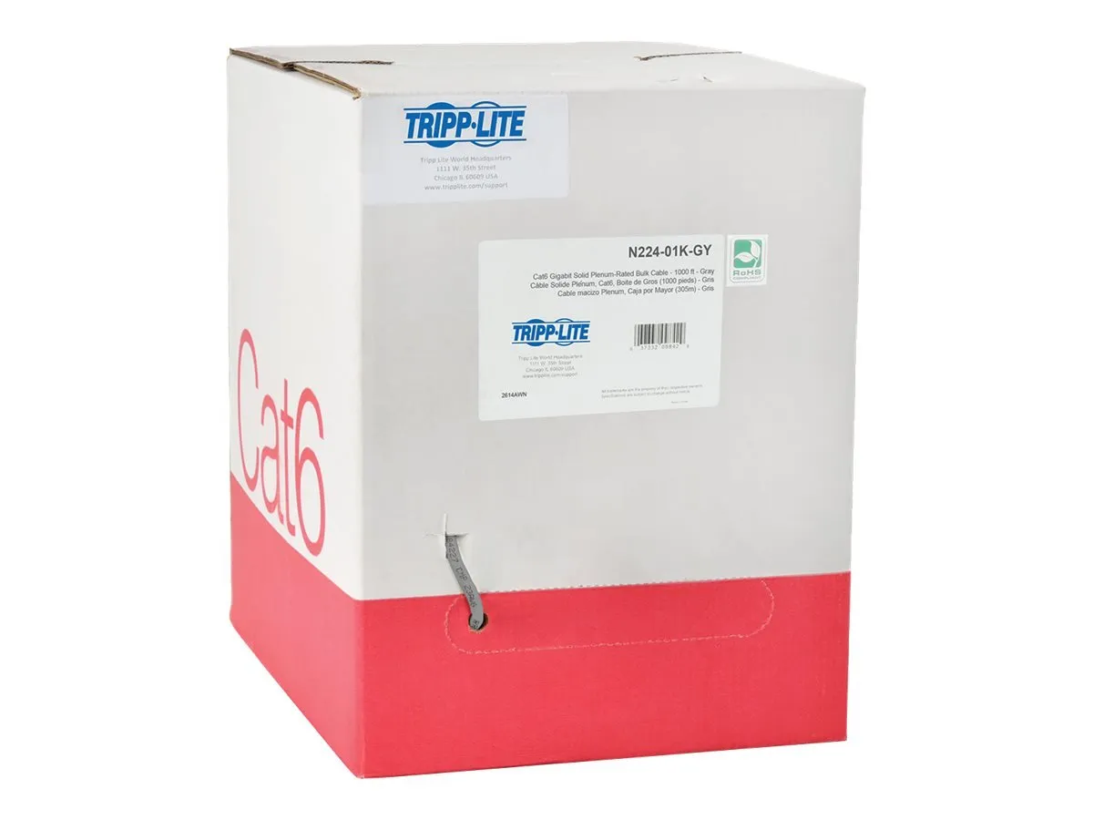 Eaton Tripplite N224-01K-GY — Tripp Lite 1000ft Cat6 Gigabit Bulk Cable Solid CMP Plenum PVC Gray TAA