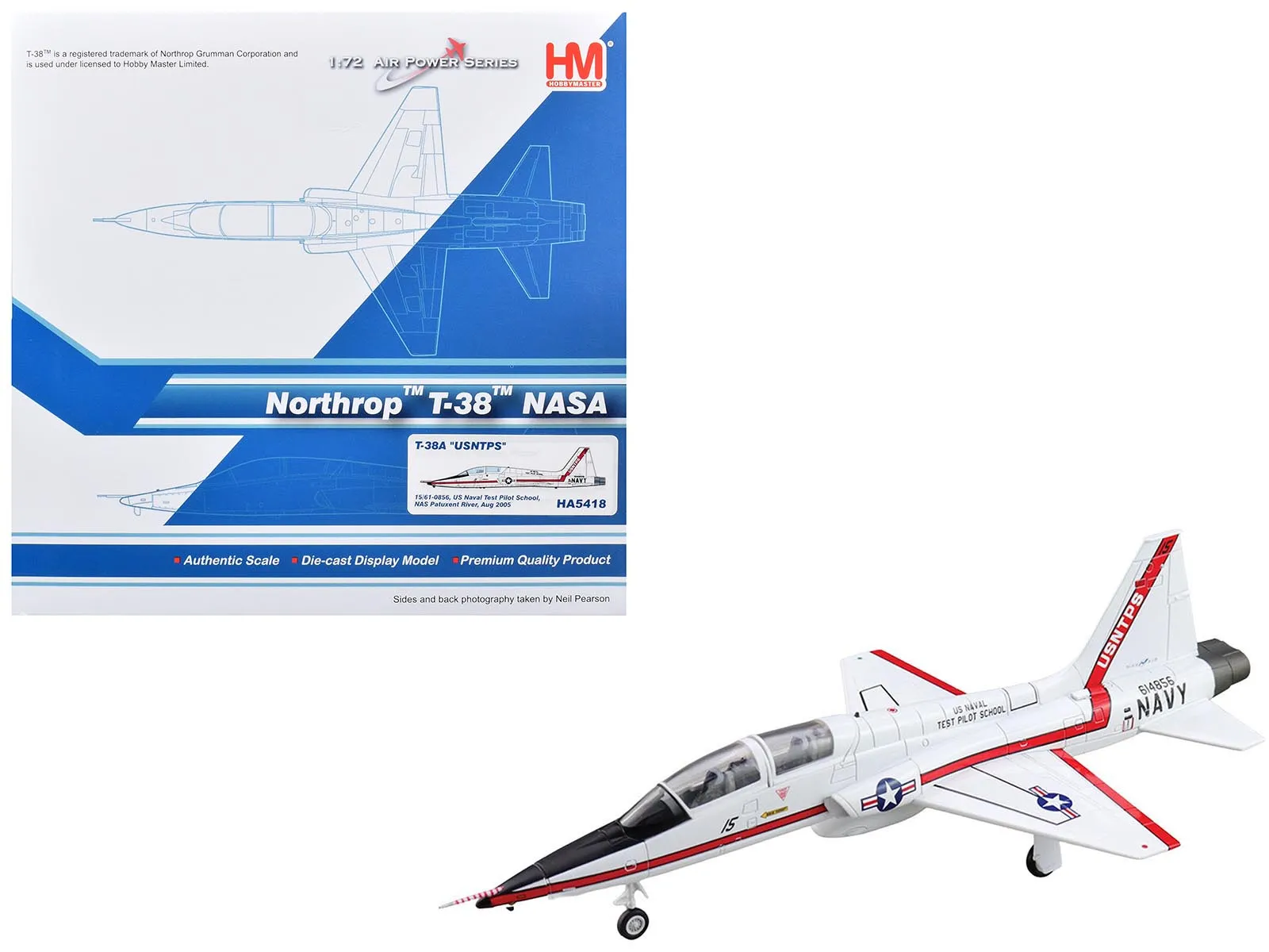 Hobby Master HA5418 — Northrop T-38A Talon Aircraft "61-0856 United States Naval Test Pilot School NAS Patuxent River NASA" (2005) United States Navy "Air Power Series" 1/72 Diecast Model by Hobby Master