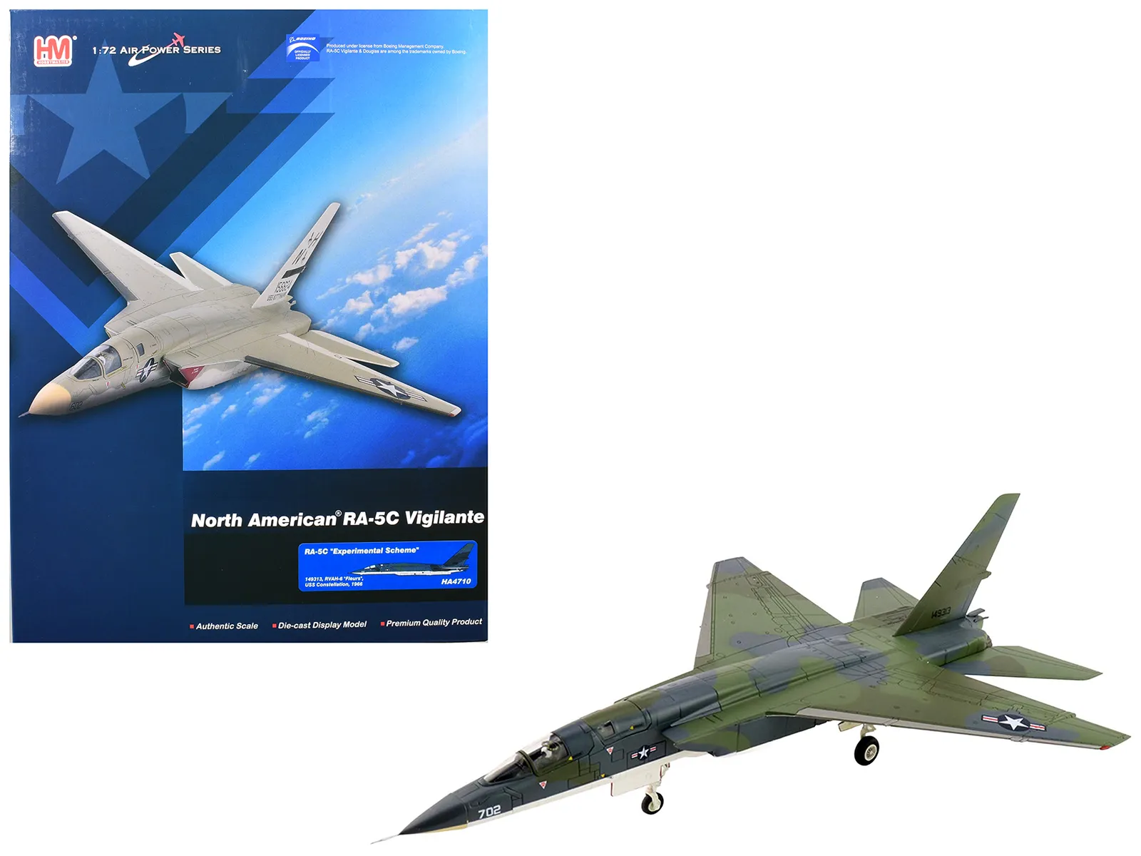 Hobby Master HA4710 — North American RA-5C Vigilante Aircraft "149313 RVAH-6 Fleurs Experimental Scheme USS Constellation" (1966) United States Navy "Air Power Series" 1/72 Diecast Model by Hobby Master