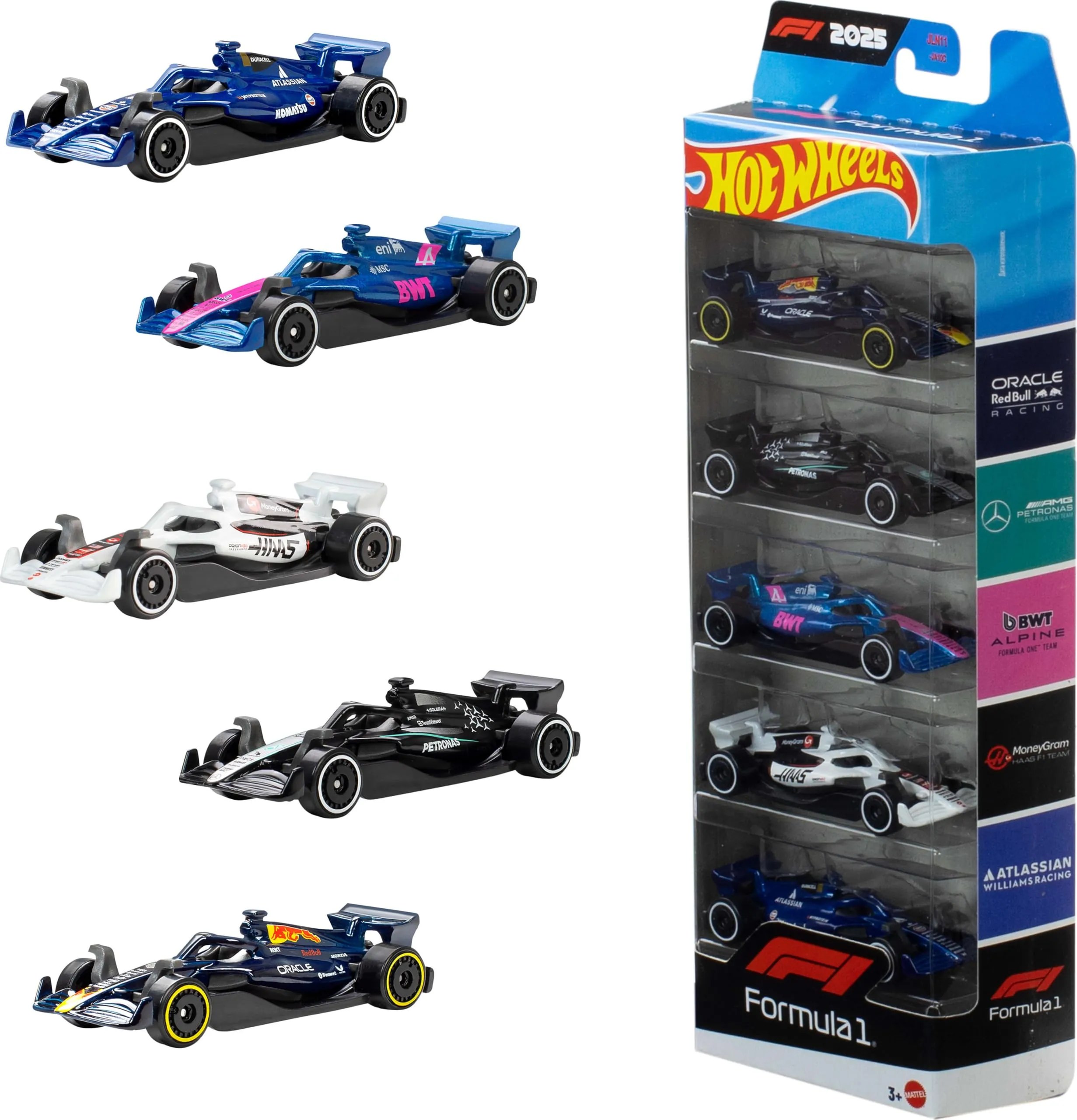 Hot Wheels JLN11 — 2025 Formula 1 World Championship 5 piece Set Diecast Model Cars by Hot Wheels