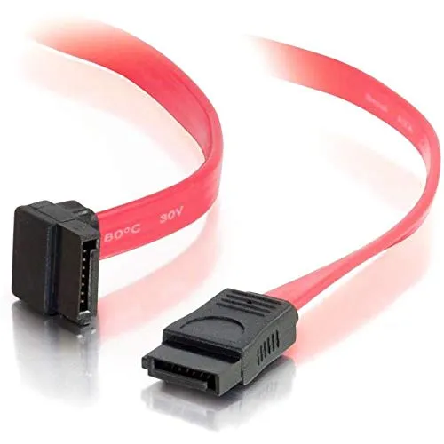 C2G CGO 10181 — C2G 180° To 90° Serial ATA Cable - 1.50 ft SATA Data Transfer Cable - First End: 1 x 7-pin SATA - Female - Second End: 1 x 7-pin SATA - Female - Translucent Red - 1 Each