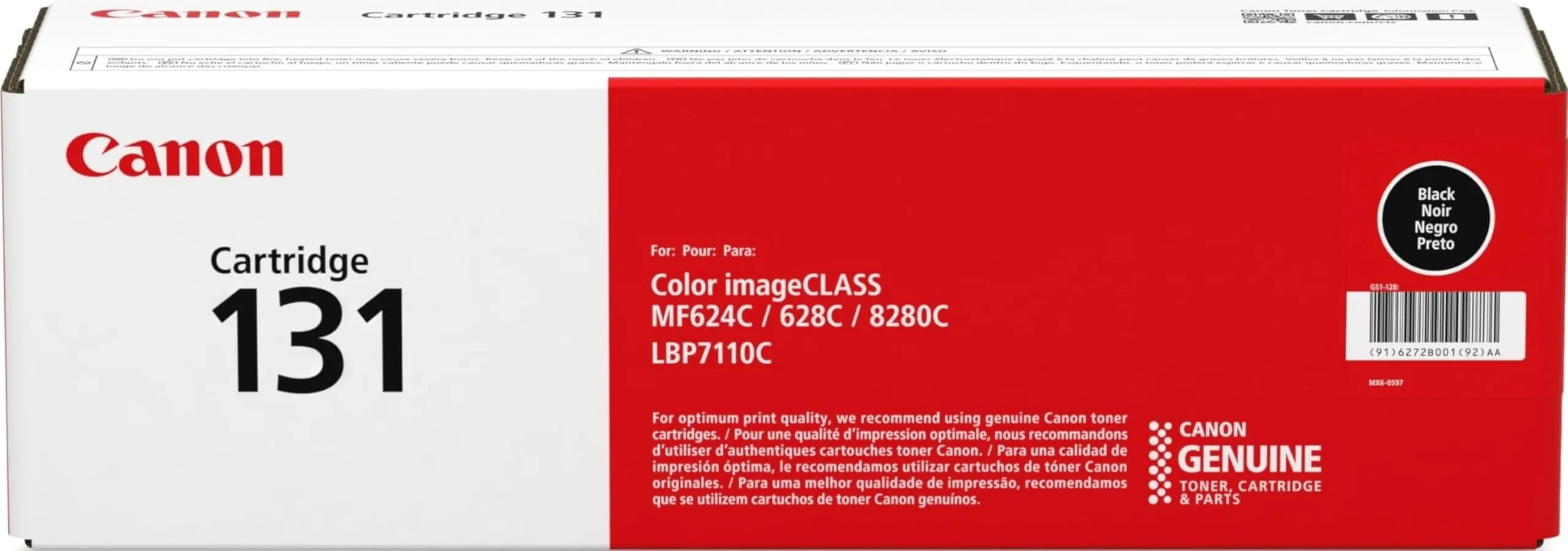CANON INKJET 6272B001 — CANON CARTRIDGE 131 BLACK TONER - FOR CANON IMAGECLASS MF624CW, MF628CW, MF8280C