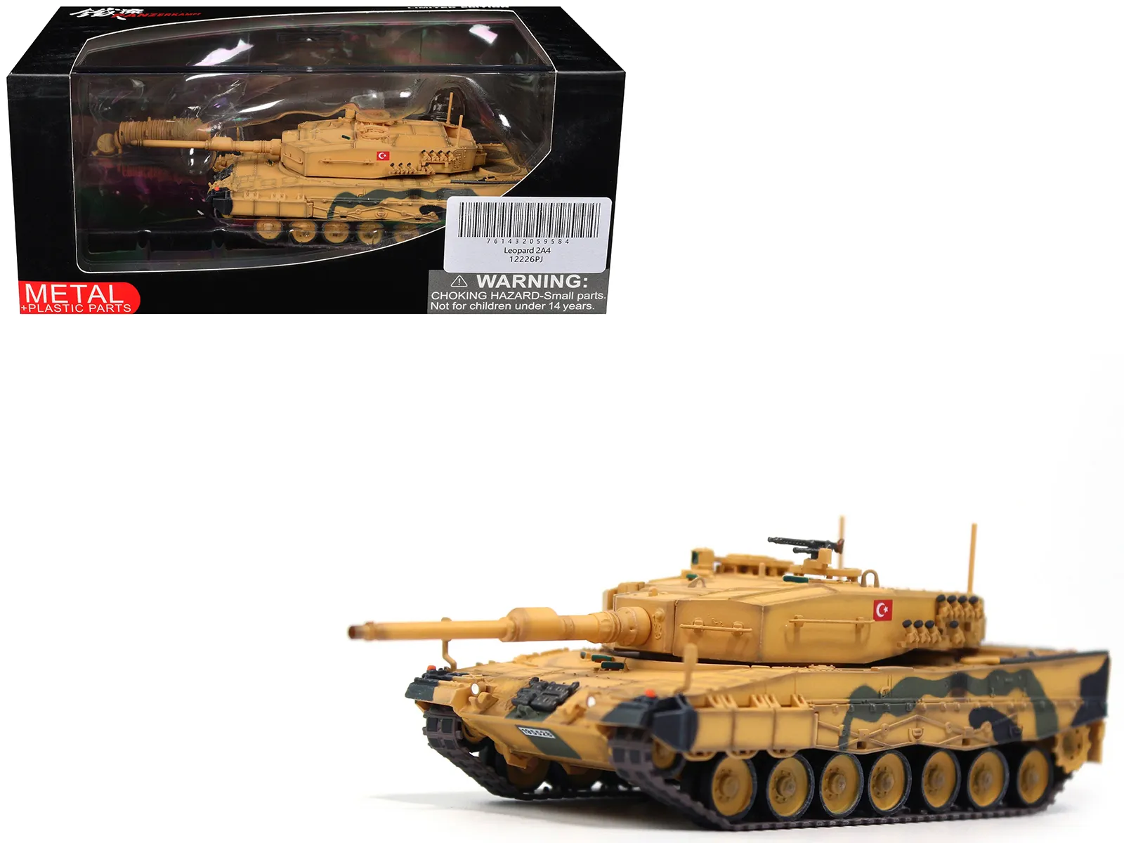 Panzerkampf 12226PJ — Leopard 2A4 Main Battle Tank "Desert Camouflage 2nd Cavalry Armored Brigade Turkey-Syrian Border" (2016) Turkish Army "Armor Premium" Series 1/72 Diecast Model by Panzerkampf