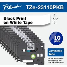 Brother BRT TZE23110PKB — Brother TZe Label Tape - Rectangle - Thermal Transfer - Black on White - Water Resistant - Laminated - 10 / Pack