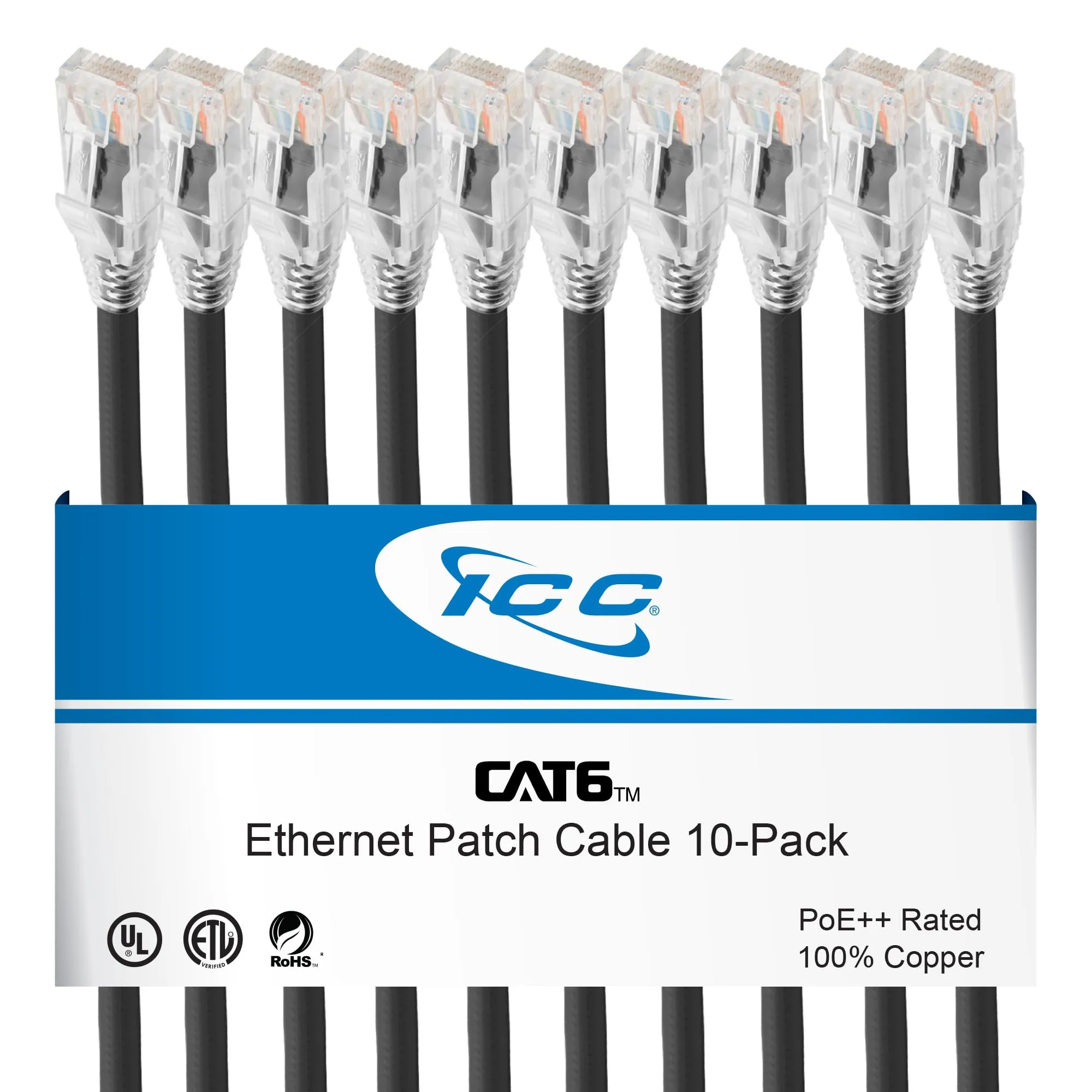 Cablesys ICC-ICPCSW03BK — PATCH CORD CAT6, 3' 10PK BLACK