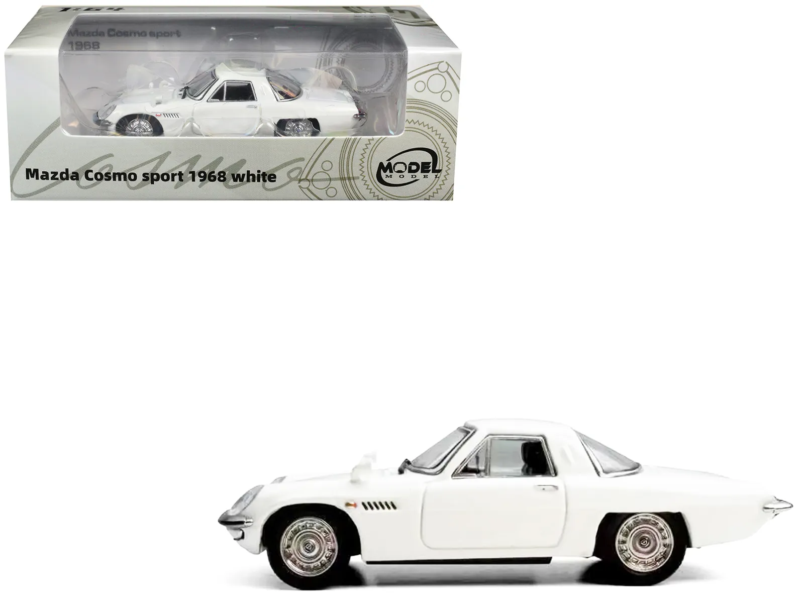 Model Model MM64-MCS-002 — 1968 Mazda 110 S Cosmo Sport RHD (Right Hand Drive) White 1/64 Diecast Model Car by Model Model