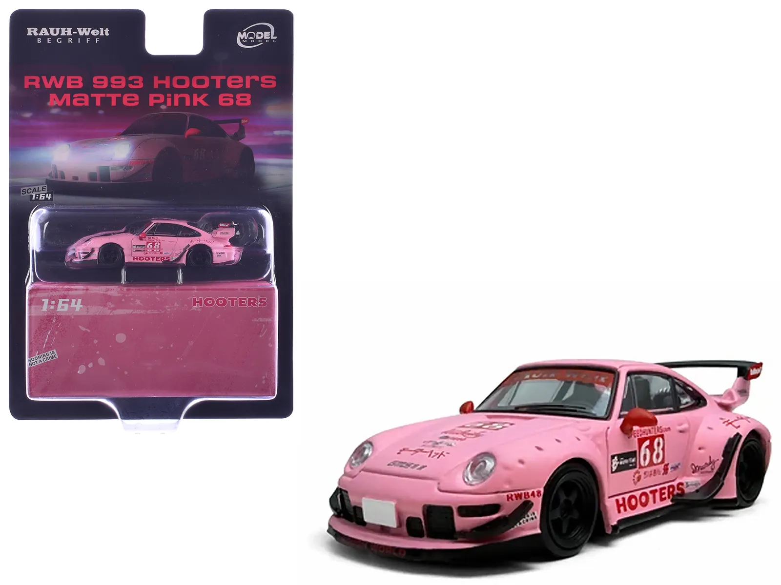 Model Model MM64-RWB993-013 — RWB 993 #68 "Hooters" Matt Pink 1/64 Diecast Model Car by Model Model