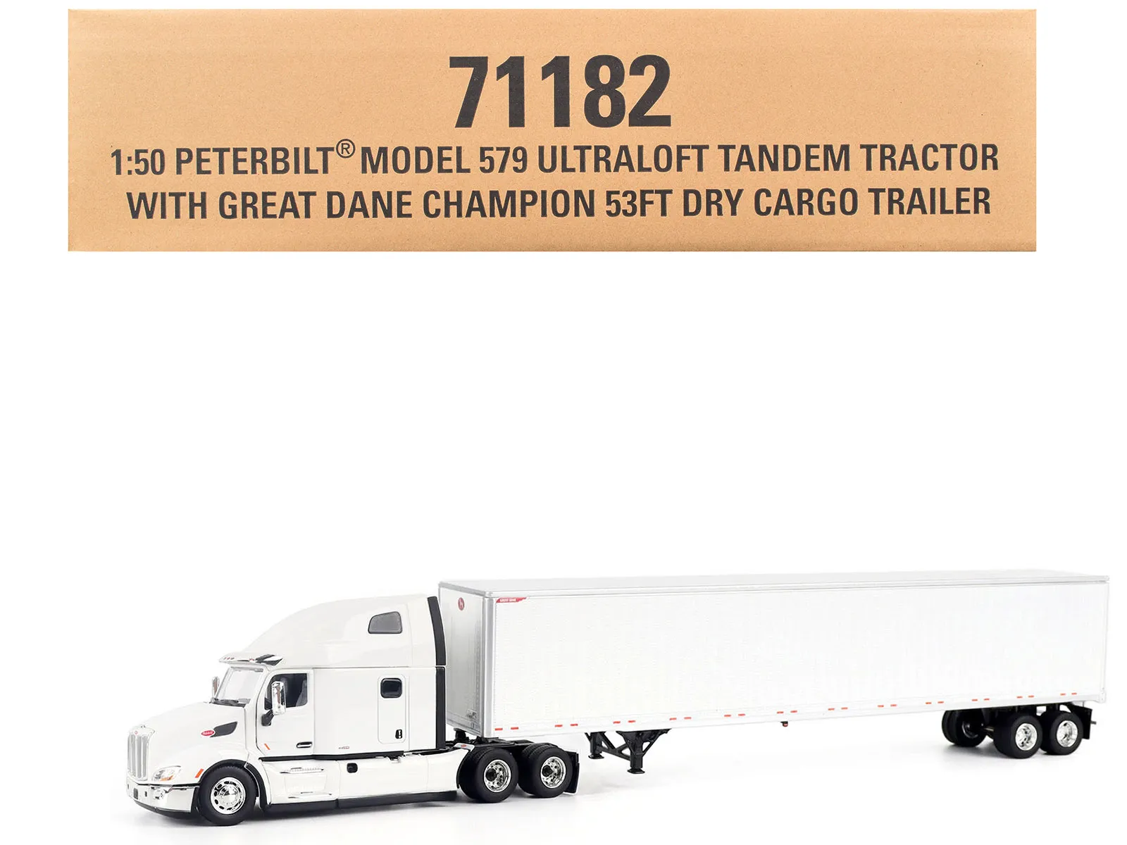 Diecast Masters 71182 — Peterbilt 579 Ultraloft Tandem Tractor White with Great Dane Champion 53ft Dry Cargo Trailer "Transport Series" 1/50 Diecast Model by Diecast Masters
